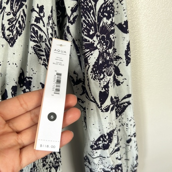 AQUA Smocked Floral Print Midi Dress Size S - Picture 9 of 16